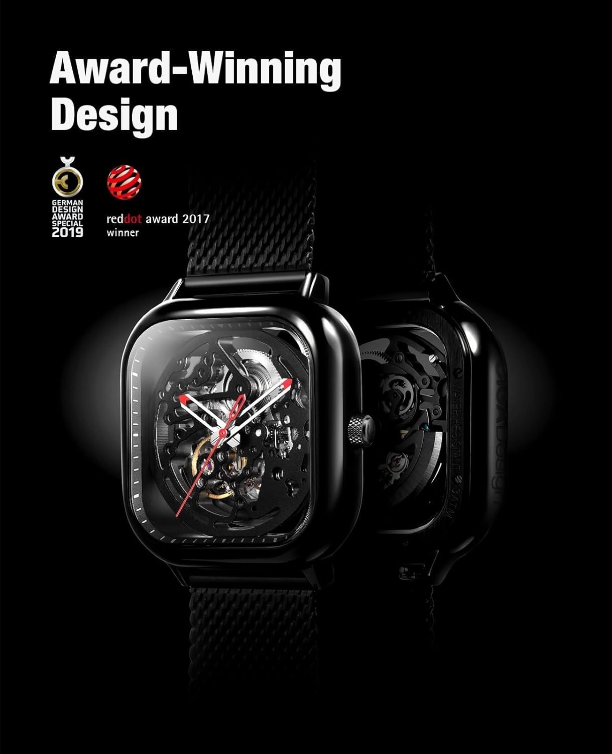 CIGA Design Automatic Mechanical Watch C Series Skeleton Analog Wrist Watch with Milanese and Leather Strap Sapphire Crystal Mirror Gifts for Men and Women