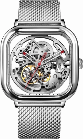 CIGA Design Automatic Mechanical Watch C Series Skeleton Analog Wrist Watch with Milanese and Leather Strap Sapphire Crystal Mirror Gifts for Men and Women