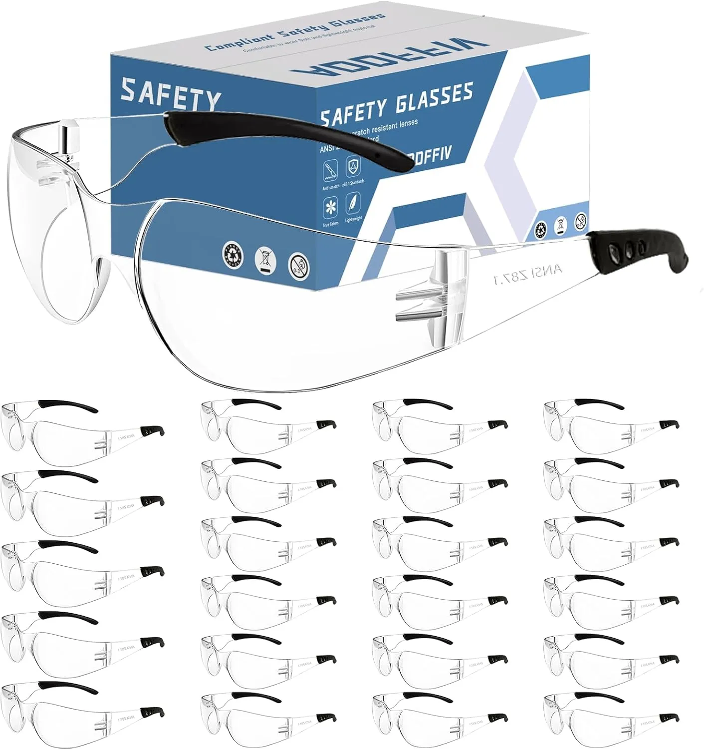 Clear Safety Glasses Bulk of 24,ANSI Z87.1 Impact Resistant Lens Eye Protection for Lab,Construction