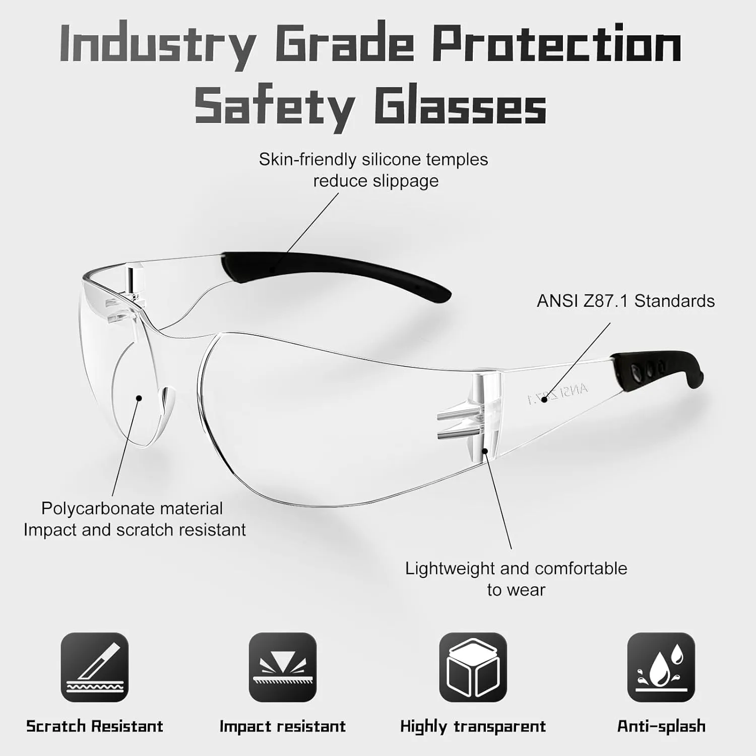 Clear Safety Glasses Bulk of 24,ANSI Z87.1 Impact Resistant Lens Eye Protection for Lab,Construction