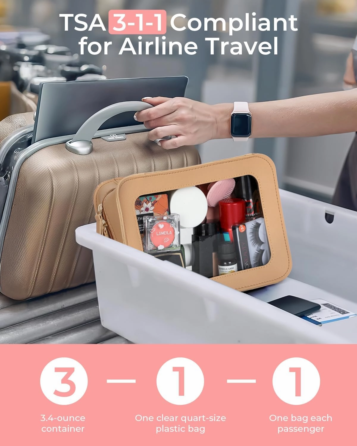 Clear Makeup Bags, TSA Approved Travel Toiletry Pouch with Zipper, Organizer Cosmetic Case for Travel Purse Car Transparent,Square Pouches for Women Men