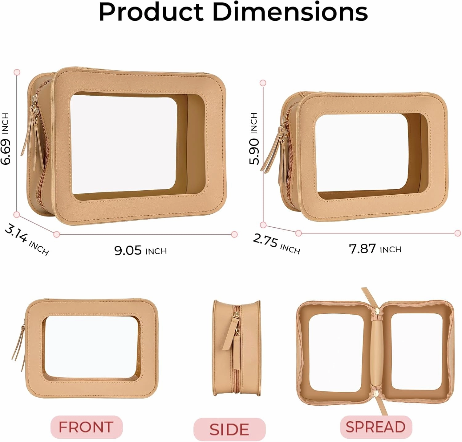 Clear Makeup Bags, TSA Approved Travel Toiletry Pouch with Zipper, Organizer Cosmetic Case for Travel Purse Car Transparent,Square Pouches for Women Men