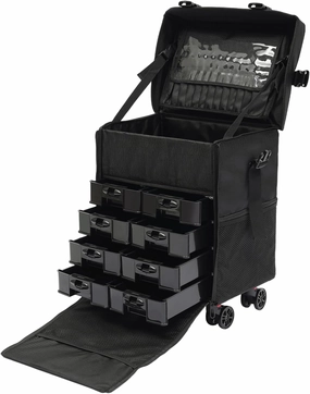 CNCEST Makeup Artist Soft Rolling Trolley Cosmetic Case with 2 Mesh Pockets Makeup Organizer,Travel Rolling Makeup Bag,8 Removable Drawers