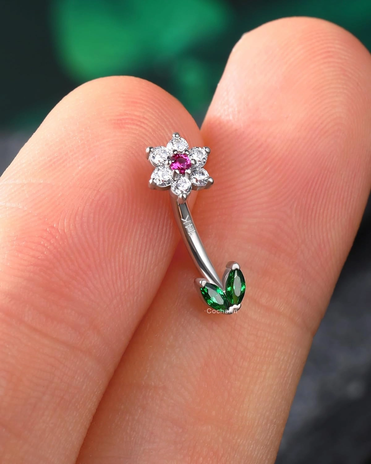 Cocharm 14k Gold Flower Rook Earrings for Women 16g Yellow Gold Eyebrow Piercing Gold 14K 6mm/8mm Vertical Labret Lip Jewelry 14K Solid Gold Flower Barbell