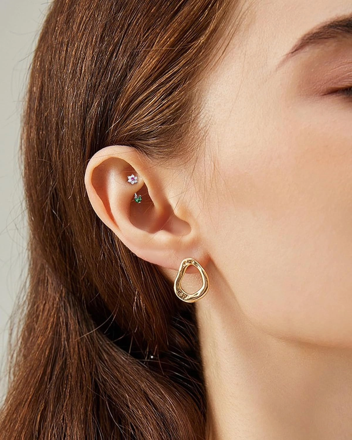Cocharm 14k Gold Flower Rook Earrings for Women 16g Yellow Gold Eyebrow Piercing Gold 14K 6mm/8mm Vertical Labret Lip Jewelry 14K Solid Gold Flower Barbell