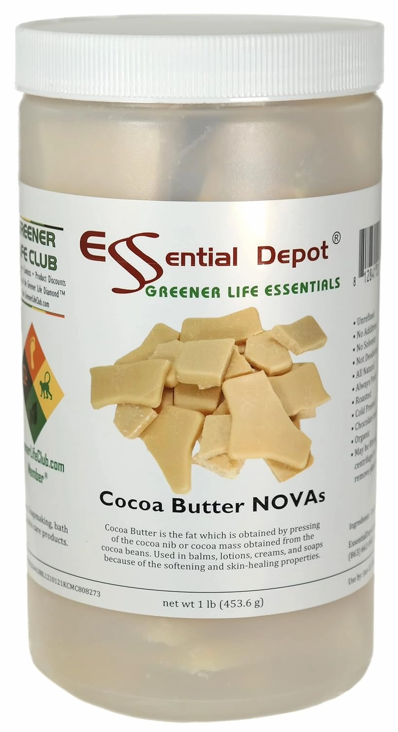 COCOA BUTTER CHIPS & CHUNKS - unrefined - organic - 1 lb - easy to measure - NO: additives, preservatives, colorants, or deodorizers - unrefined - safety sealed HDPE container with screw top lid