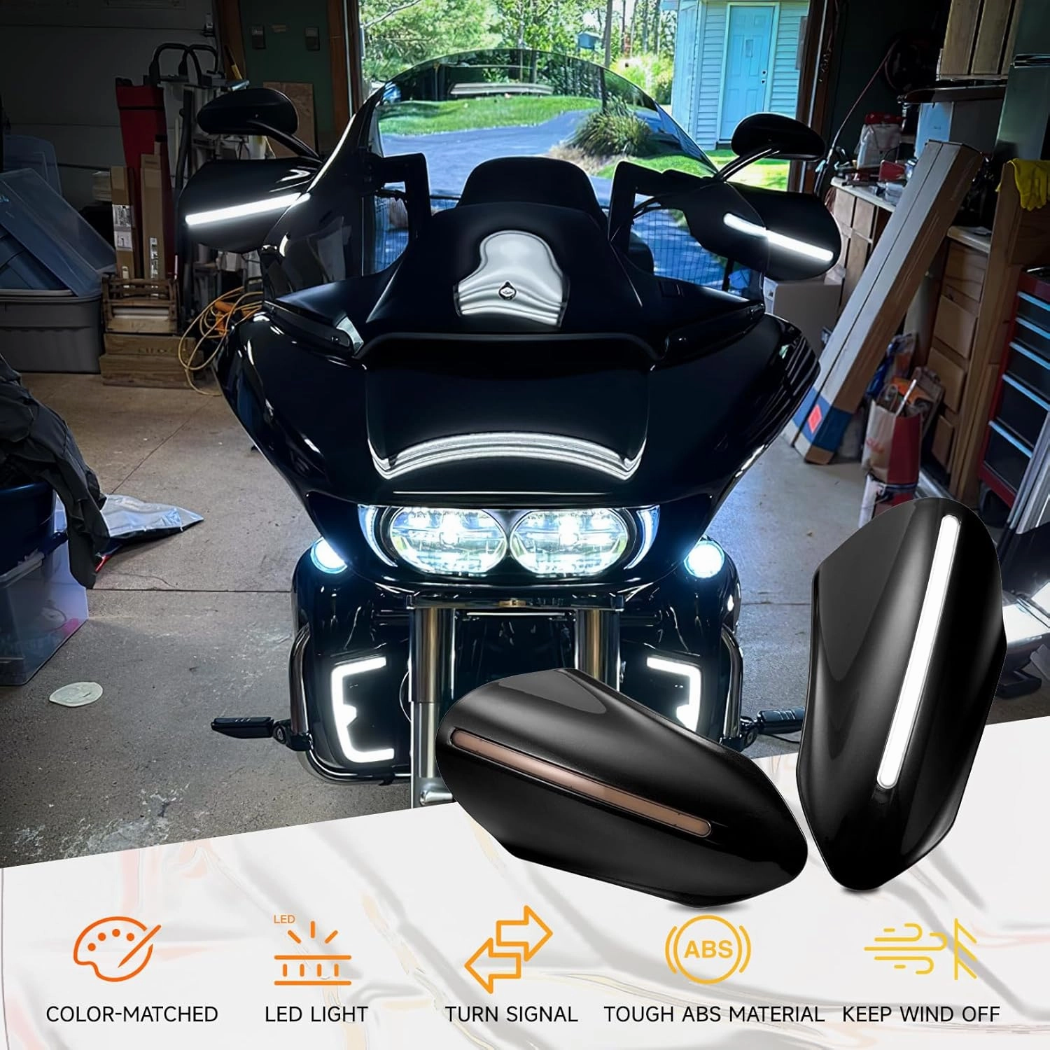 Color-Matched LED Handguards for Harley H-D softail Touring 1993-2023 - Boost Safety & Style with DRL, Indicators Stiletto Red