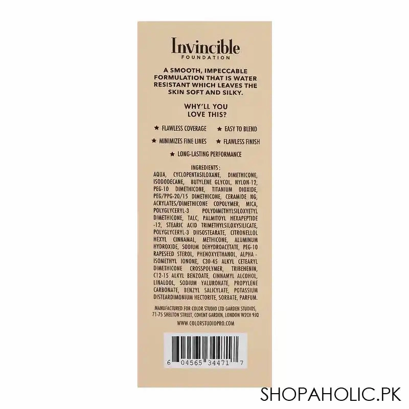 Color Studio Flawless Photo Finish Makeup Invincible Foundation, Long Wear, SPF 12, 30ml, N20 Ivory
