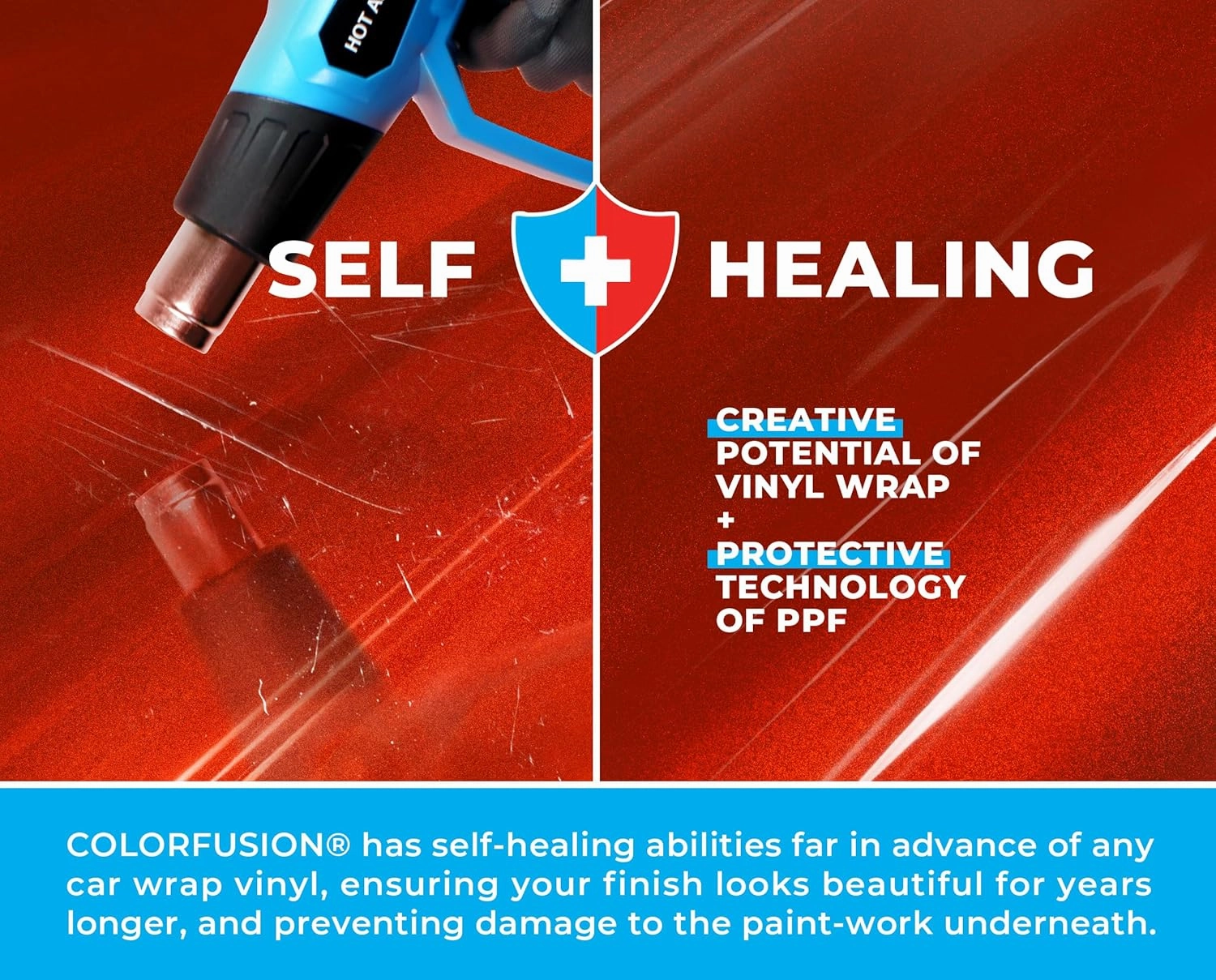 ColorFusion PPF by VViViD, Gloss Sinister Red Dry Apply PPF Vinyl Car Wrap Roll 1ft x 5ft