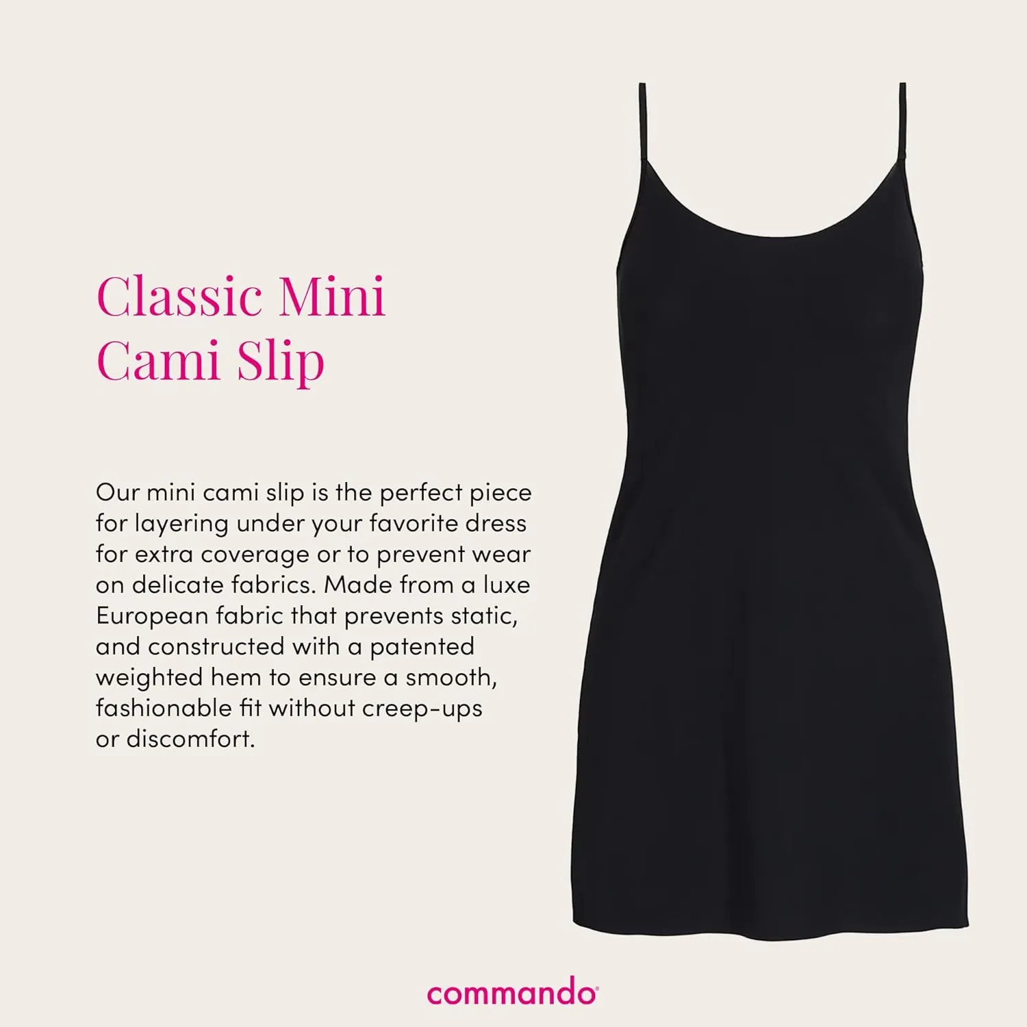commando - Classic Mini Cami Slip | Short Full Slip Perfect for Sheer Dresses | Anti Static | Smooth, Barely-There Feel