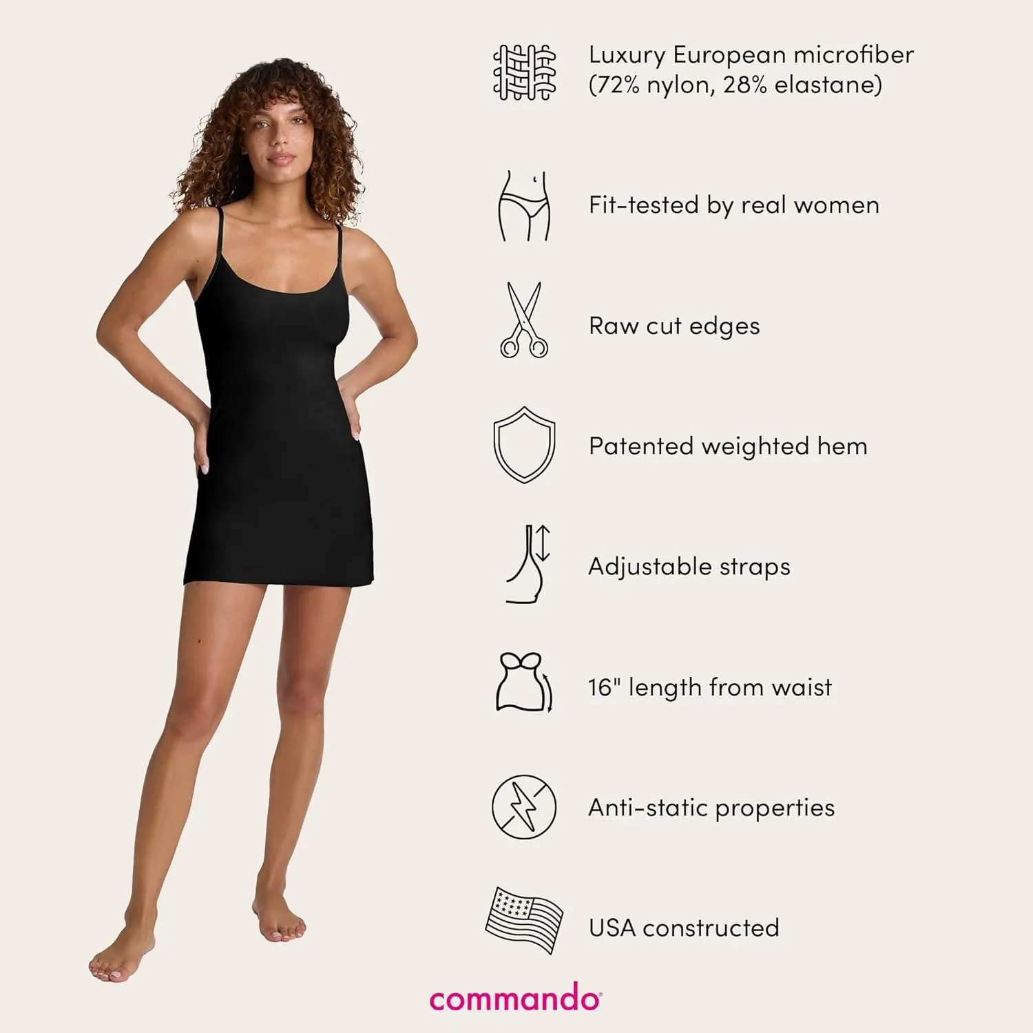 commando - Classic Mini Cami Slip | Short Full Slip Perfect for Sheer Dresses | Anti Static | Smooth, Barely-There Feel
