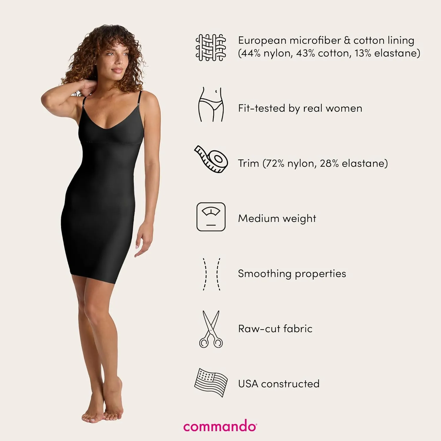 commando - Two-Faced Tech Control Slip Under Dress | Light-Medium Compression Shapewear | Stays in Place For Smooth Fit