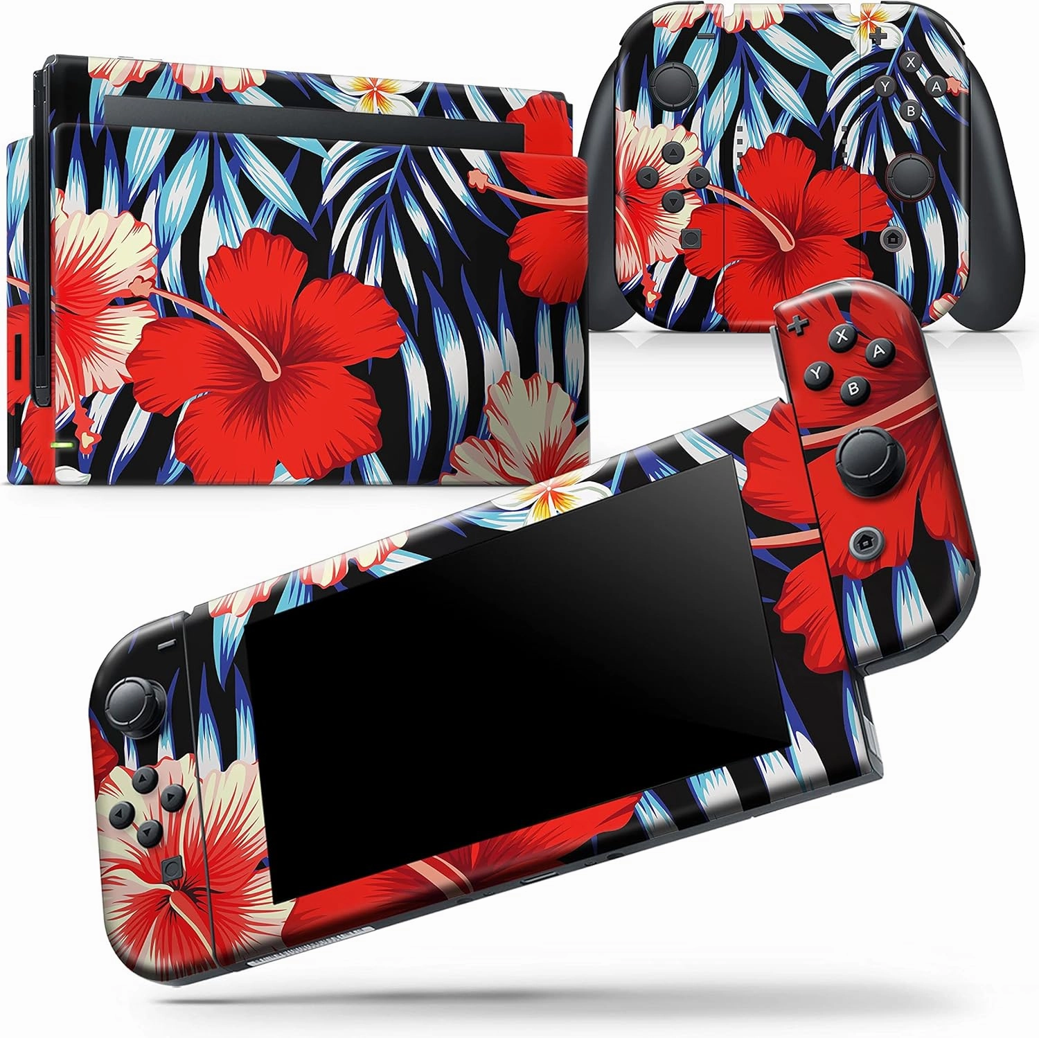 Compatible with Nintendo Wii - Skin Decal Protective Scratch-Resistant Removable Vinyl Wrap Cover - Vivid Tropical Red Floral v1