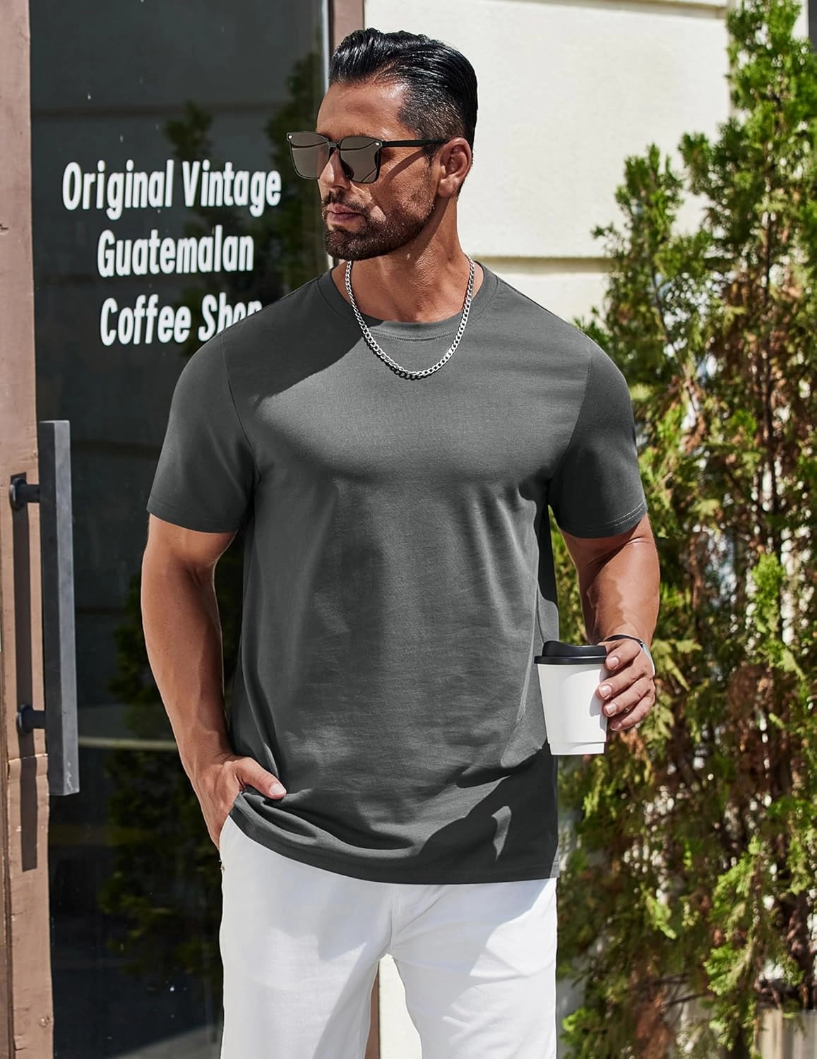 COOFANDY Mens T-Shirts 100% Cotton Heavyweight Premium Short Sleeve Shirt Crew Neck Basic Tshirt