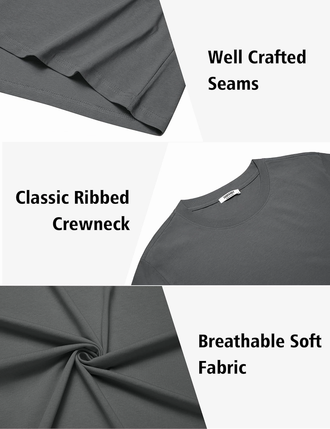 COOFANDY Mens T-Shirts 100% Cotton Heavyweight Premium Short Sleeve Shirt Crew Neck Basic Tshirt