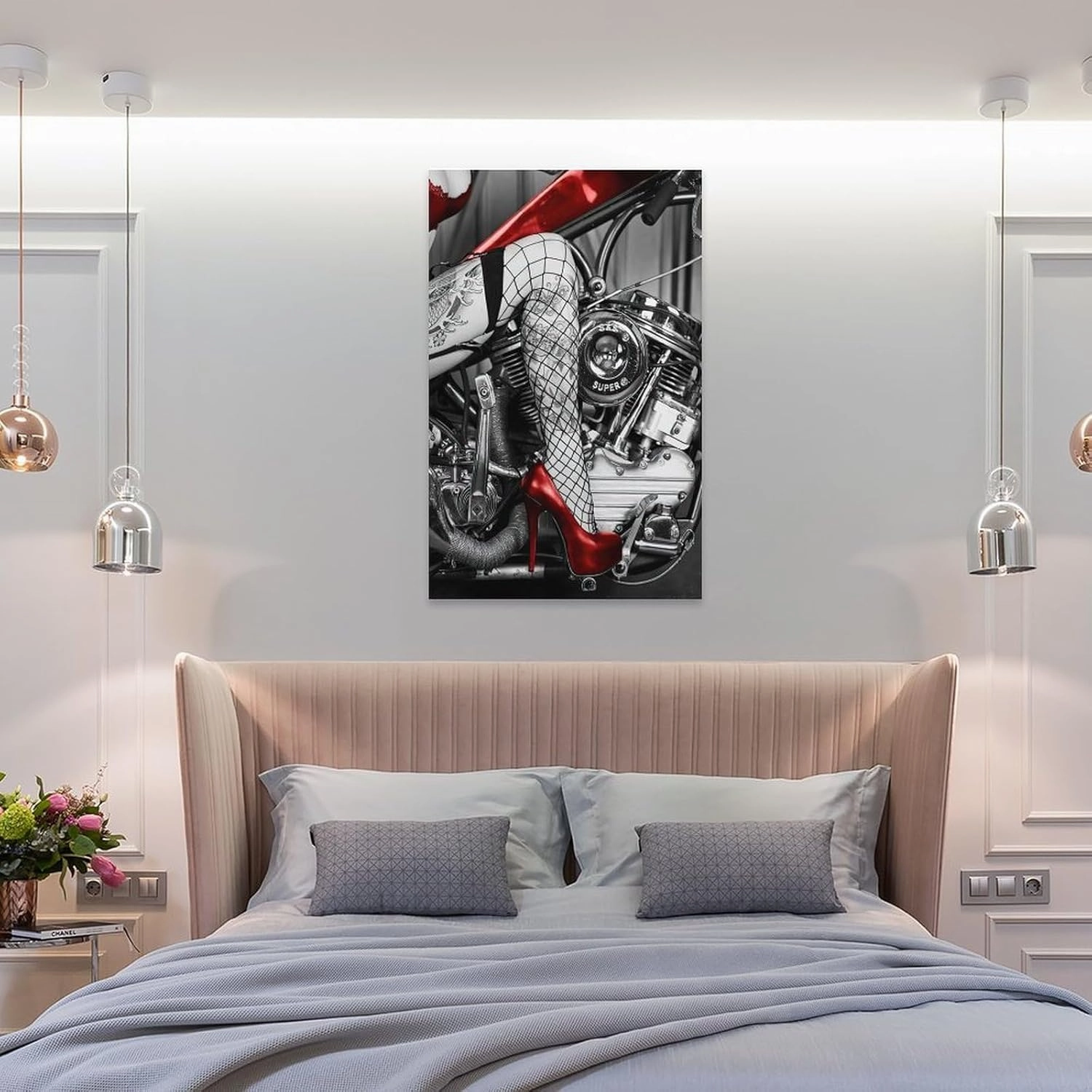 Cool Wall Art, Red High Heels Tattooed Girl And Motorcycle Canvas Posters And Prints Wall Art Painti Canvas Painting Posters And Prints Wall Art Pictures for Living Room Bedroom Decor 16x24inch(40x60
