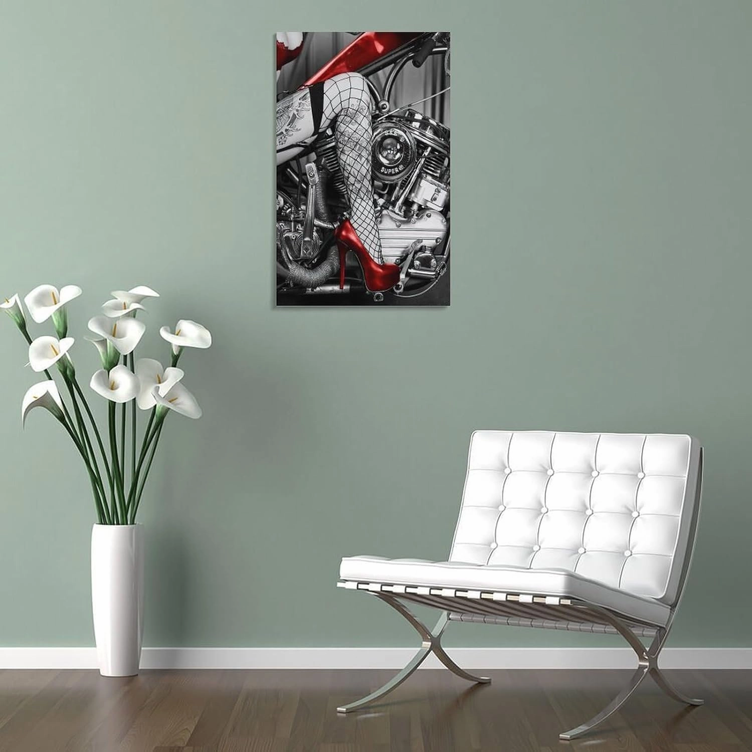 Cool Wall Art, Red High Heels Tattooed Girl And Motorcycle Canvas Posters And Prints Wall Art Painti Canvas Painting Posters And Prints Wall Art Pictures for Living Room Bedroom Decor 16x24inch(40x60