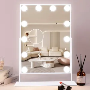 COOLJEEN Makeup Mirror Vanity Mirror with Lights - 12 Led Bulbs Lighted Hollywood Mirror, 10X Magnification,3 Color Modes, Touch Control, Women Gift (White)
