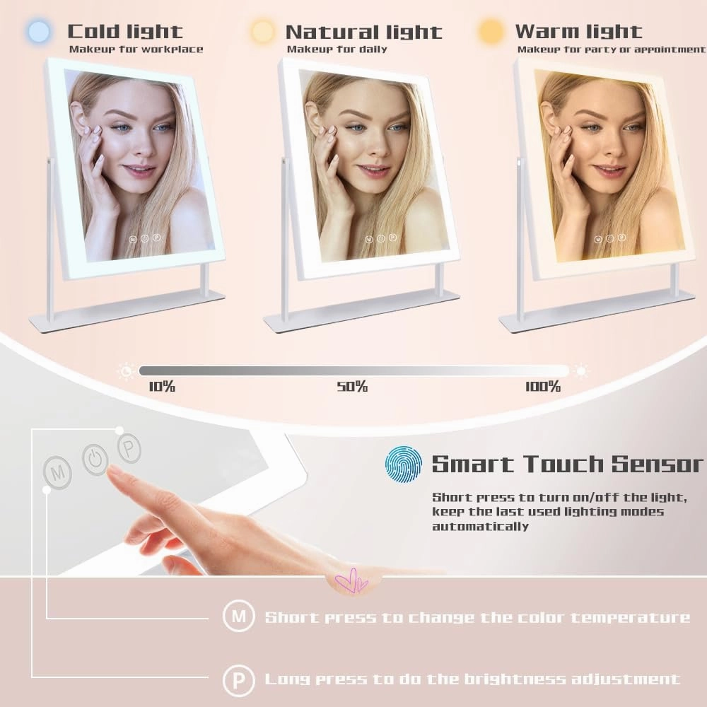 COOLJEEN Lighted Makeup Mirror, Hollywood Makeup Mirror with Lights, 3 Color Lighting Modes Vanity Mirror with Lights, 10X Magnification, 360°Rotation(12 inch)
