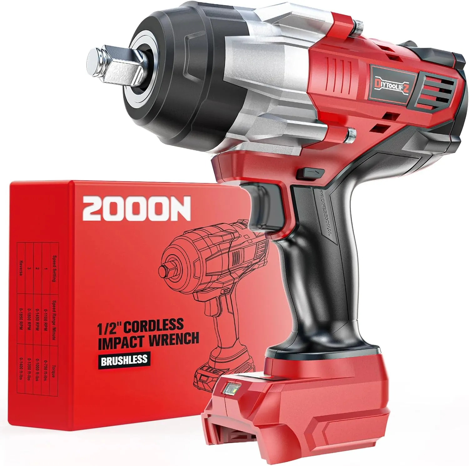 Cordless Impact Wrench 1/2 inch for Milwaukee 18v Battery, 1400 Ft-lbs High Torque Impact Driver, Brushless Electric Impact Gun with 4 Modes & LED Light for Car, Truck, Mower (Battery Not Included)