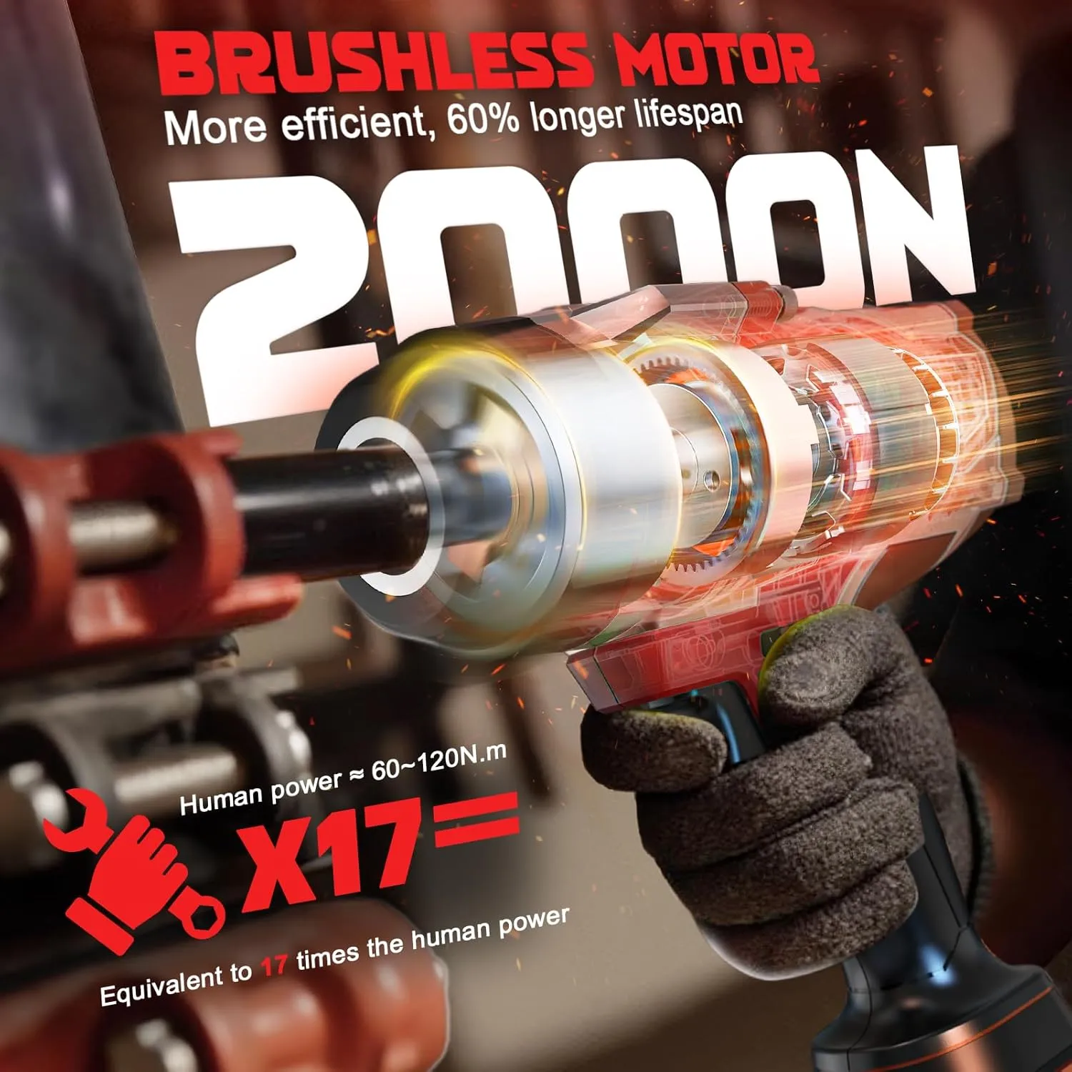 Cordless Impact Wrench 1/2 inch for Milwaukee 18v Battery, 1400 Ft-lbs High Torque Impact Driver, Brushless Electric Impact Gun with 4 Modes & LED Light for Car, Truck, Mower (Battery Not Included)