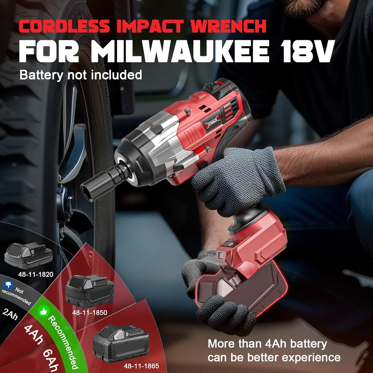 Cordless Impact Wrench 1/2 inch for Milwaukee 18v Battery, 1400 Ft-lbs High Torque Impact Driver, Brushless Electric Impact Gun with 4 Modes & LED Light for Car, Truck, Mower (Battery Not Included)