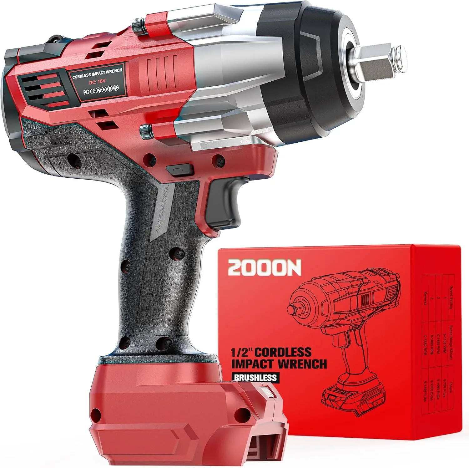 Cordless Impact Wrench 1/2 inch for Milwaukee 18v Battery, 1400 Ft-lbs High Torque Impact Driver, Brushless Electric Impact Gun with 4 Modes & LED Light for Car, Truck, Mower (Battery Not Included)
