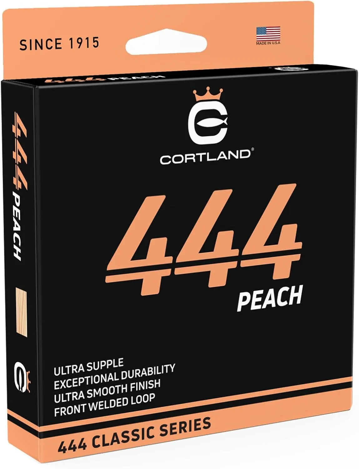 CORTLAND 444 Peach Fly Fishing Line with Front Welded Loop - 90 FT Durable Easy Casting Ultra Supple High Floating Classic Series Fly Rod Line for Freshwater