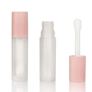 COSIDEA 24 pcs 5ml empty big brush lip gloss tube with stopper (Frosted bottle, Pink cap)