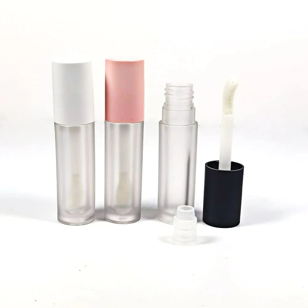 COSIDEA 24 pcs 5ml empty big brush lip gloss tube with stopper (Frosted bottle, Pink cap)