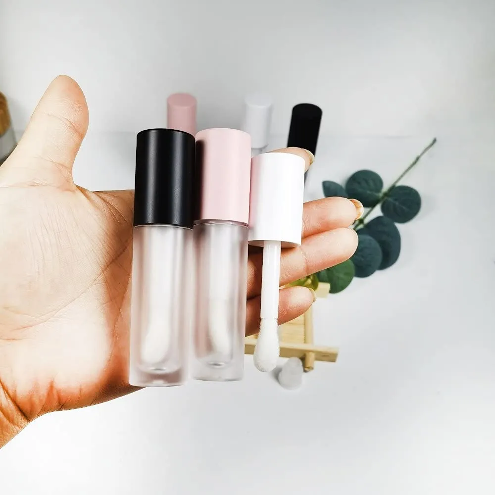 COSIDEA 24 pcs 5ml empty big brush lip gloss tube with stopper (Frosted bottle, Pink cap)