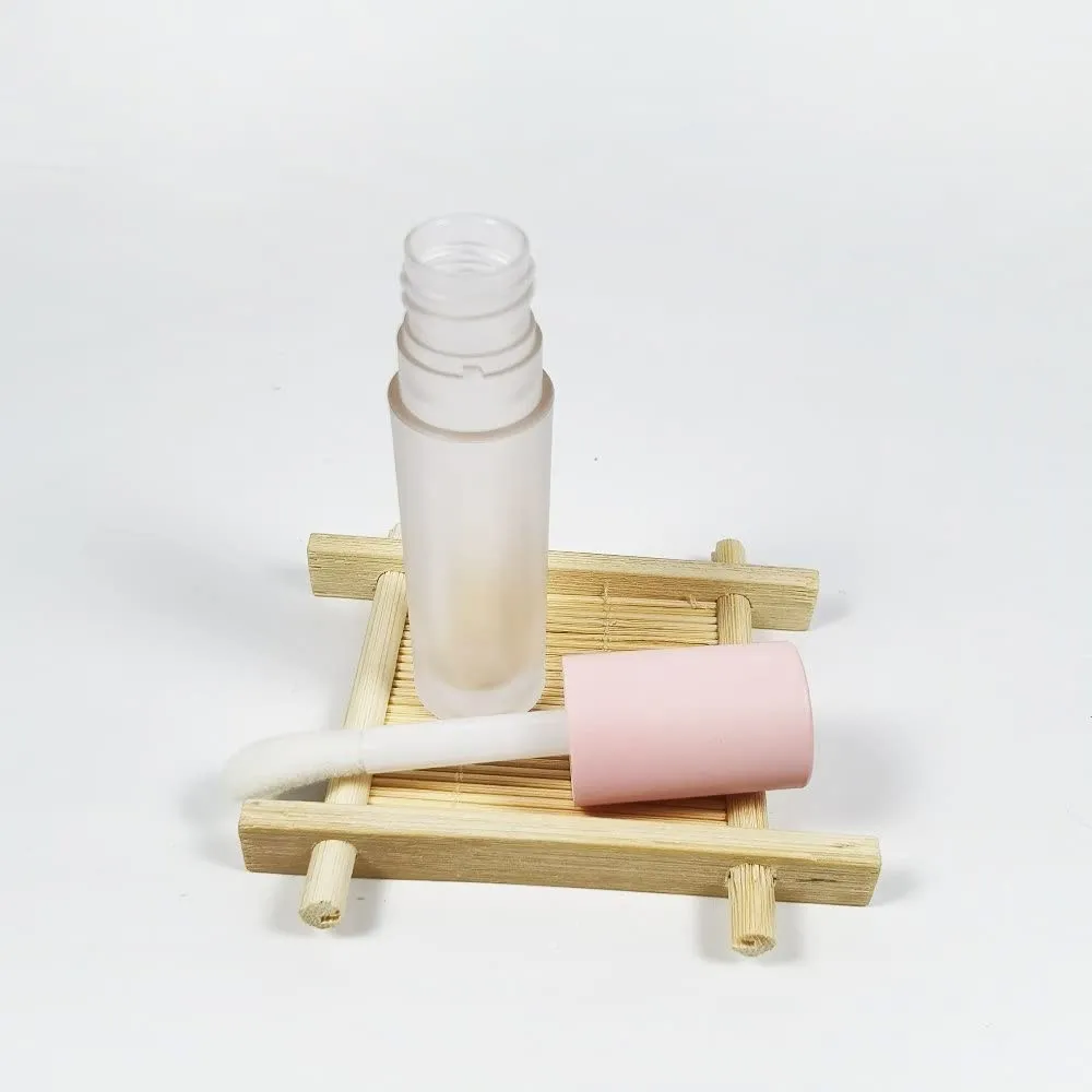 COSIDEA 24 pcs 5ml empty big brush lip gloss tube with stopper (Frosted bottle, Pink cap)