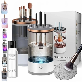 Cosmetic Brush Cleaner, Cozy Luna Makeup Brush Cleaner, Electric Makeup Brush Cleaner with Brush Clean Mat, Automatic Spinning Makeup Brush Cleaner for All Size Makeup Brush (Charging,2PCS-A)