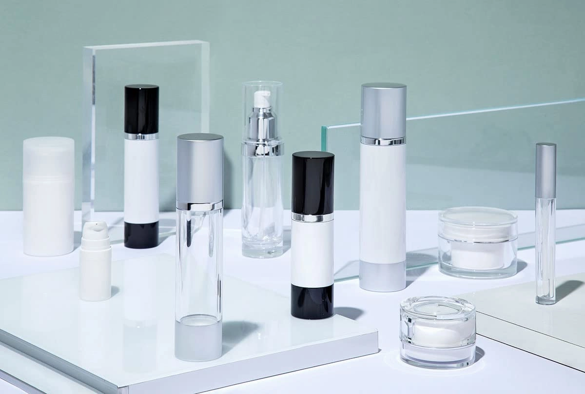Cosmetic Packaging Now Luxe Airless Bottle, Clear Airless Bottles w/Matte Silver Cap, Multi-Pack Bundle (30 ML, 6 Pack)