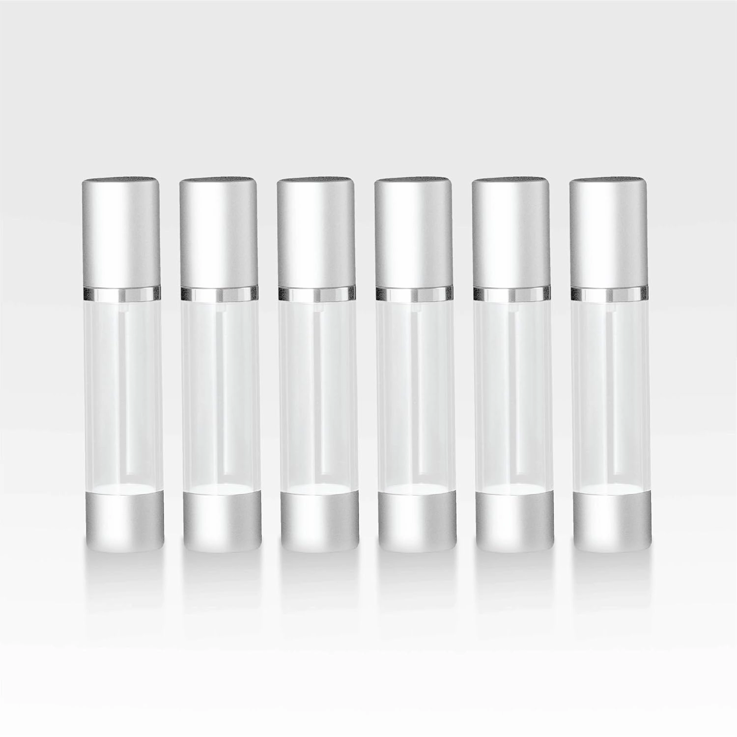 Cosmetic Packaging Now Luxe Airless Bottle, Clear Airless Bottles w/Matte Silver Cap, Multi-Pack Bundle (30 ML, 6 Pack)