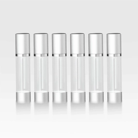 Cosmetic Packaging Now Luxe Airless Bottle, Clear Airless Bottles w/Matte Silver Cap, Multi-Pack Bundle (30 ML, 6 Pack)