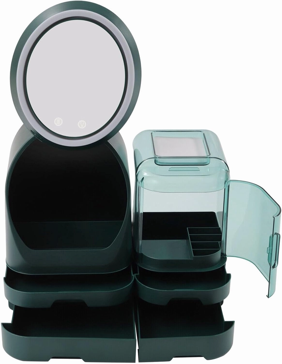 Cosmetic Storage Display Box 360° Rotating Green Makeup Organizer with Mirror