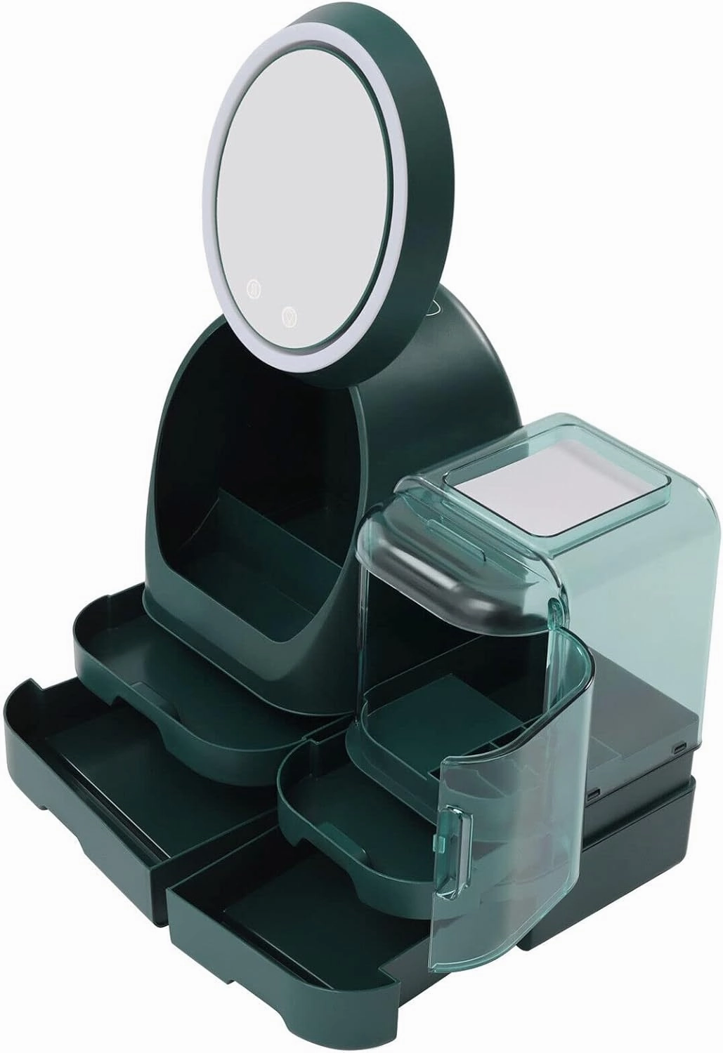 Cosmetic Storage Display Box 360° Rotating Green Makeup Organizer with Mirror