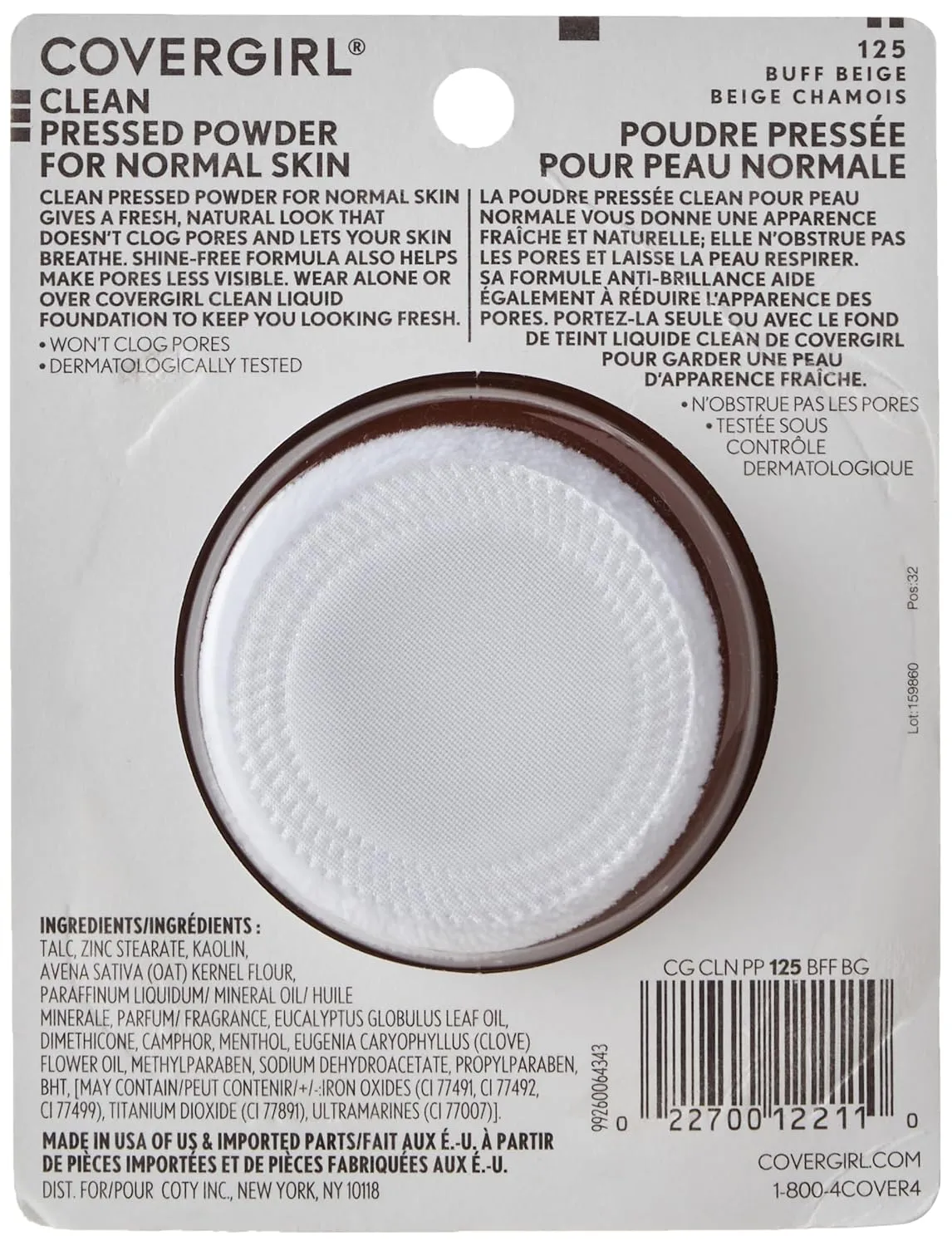 Covergirl Clean Pressed Powder Foundation, 125 Buff Beige, 0.39 Fl Oz
