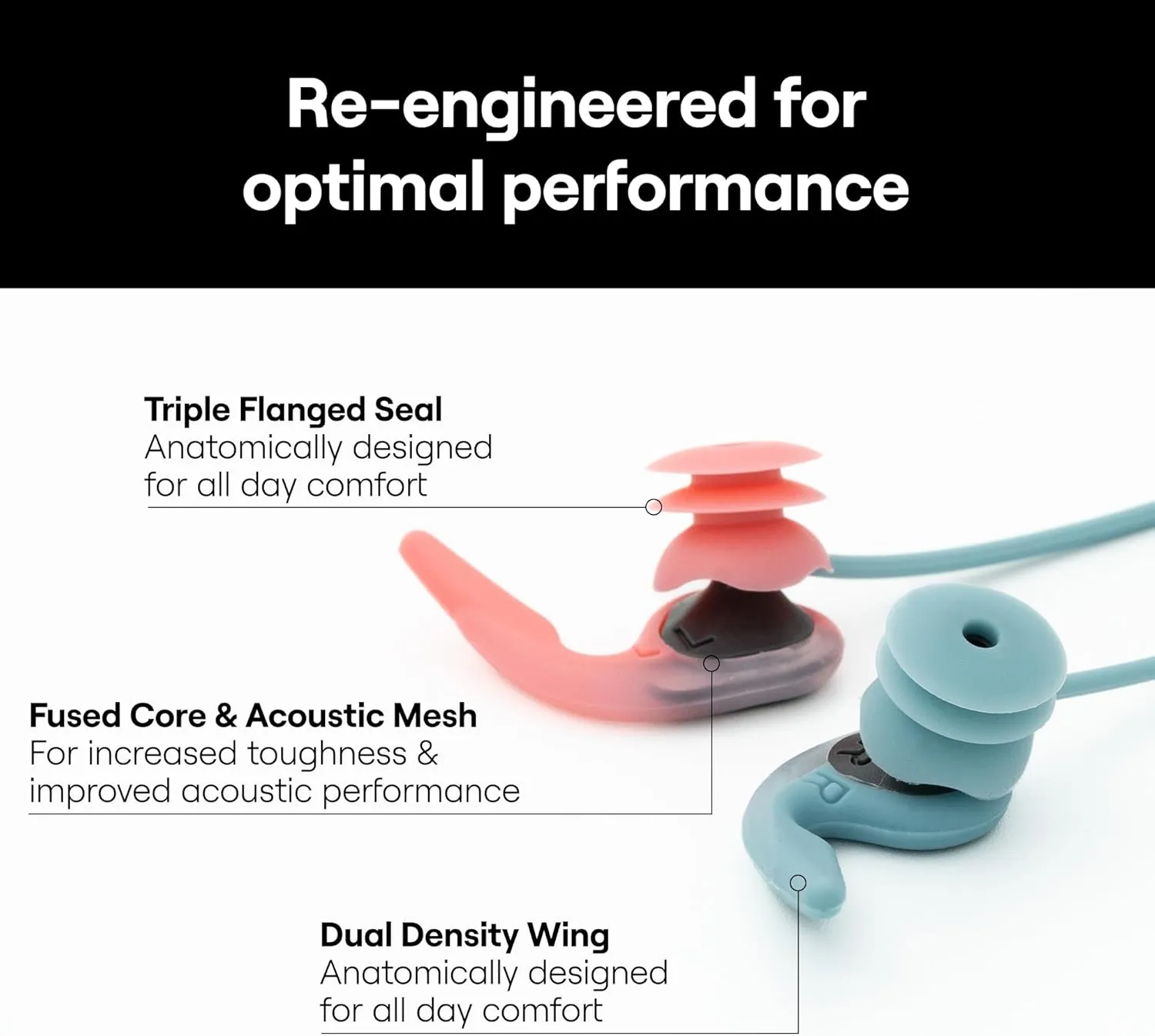Creatures of Leisure Surf Ears 4.0 – Ear Plugs for Adults That Keep Water Out & Sound in – Surfing Ear Protection – Coral/Sky