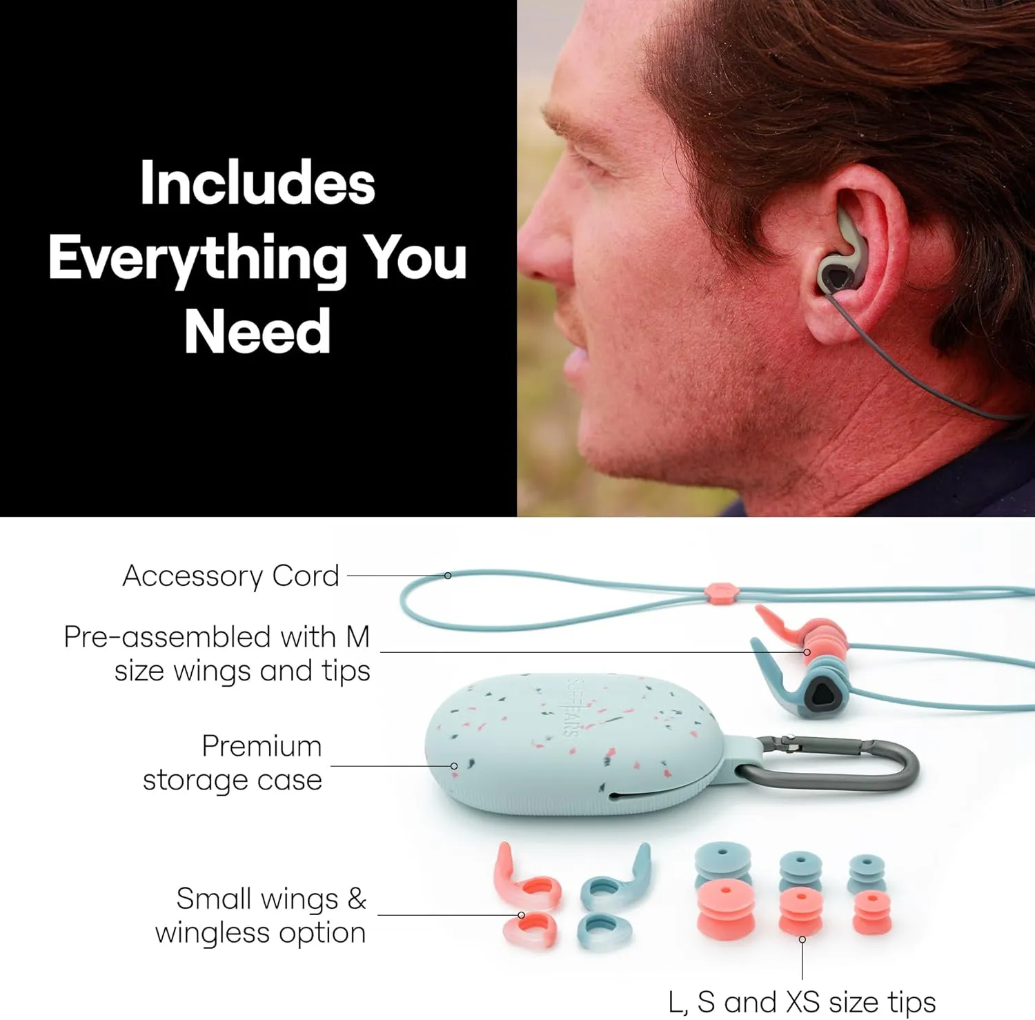 Creatures of Leisure Surf Ears 4.0 – Ear Plugs for Adults That Keep Water Out & Sound in – Surfing Ear Protection – Coral/Sky