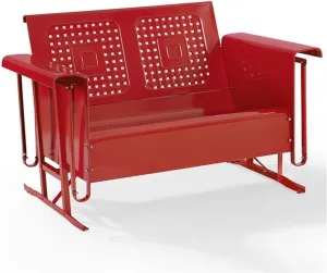 Crosley Furniture Bates Metal Gliding Patio Loveseat in Bright Red