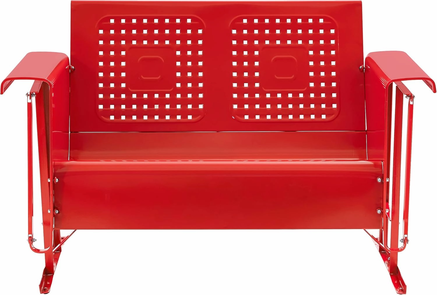 Crosley Furniture Bates Retro Metal Outdoor Loveseat Glider, 2-Person Rocking Patio Bench for Porch, Deck, Bright Red Gloss