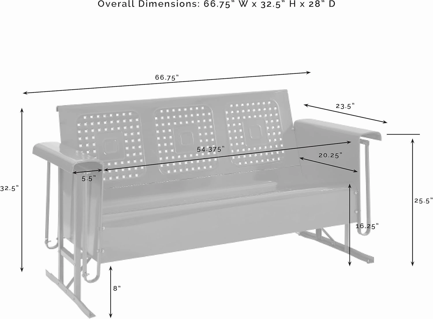 Crosley Furniture Bates Retro Metal Outdoor Sofa Glider, 3-Person Rocking Patio Bench for Porch, Deck, Bright Red Gloss