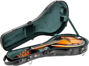 Crossrock Fiberglass Mandolin Case – Contoured for F-Style (Fits Gibson F5) | Black Gloss, Forest Green Velvet, TSA Lock, Accessory Compartment, Backpack Straps – Sleek Pro Travel Case