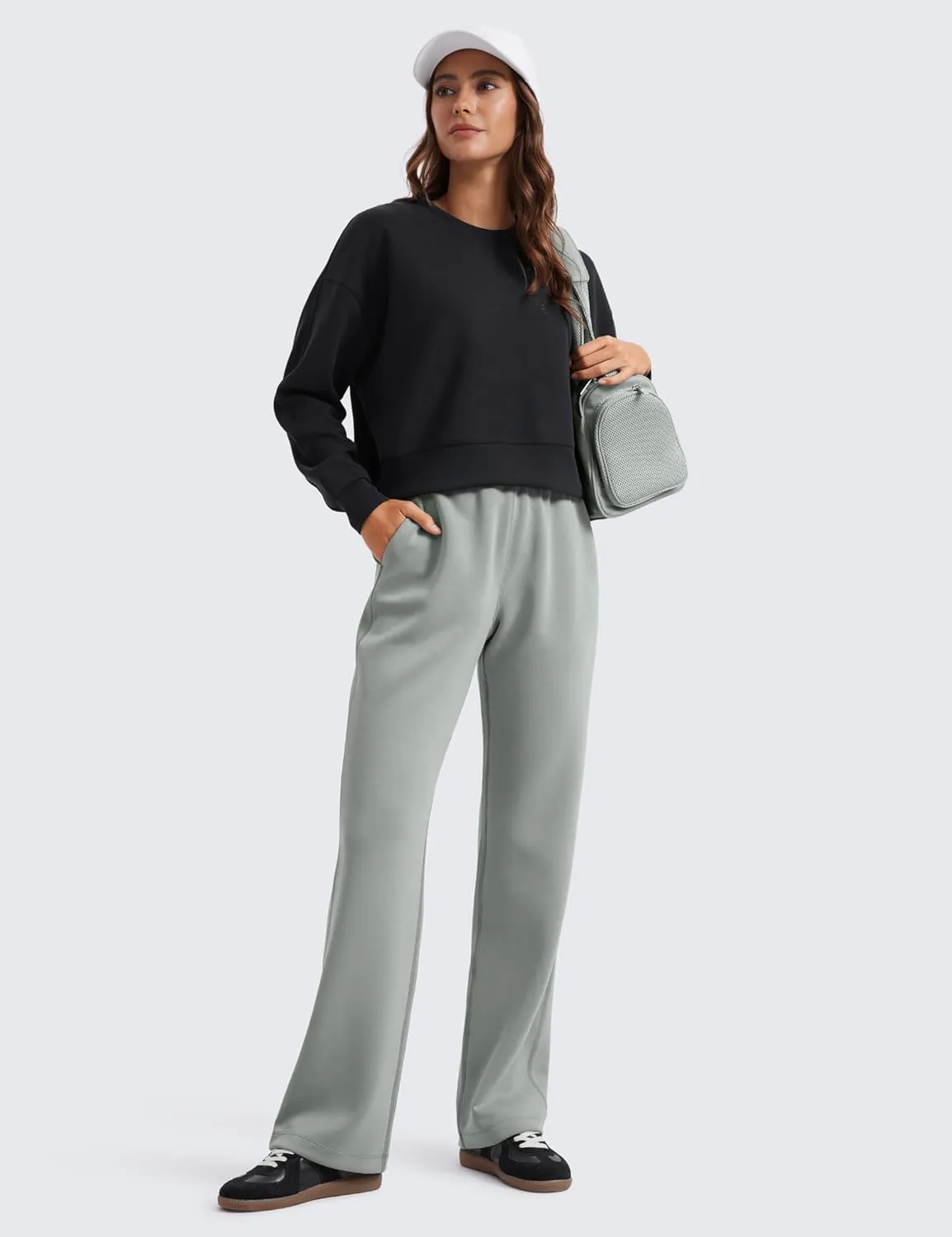 CRZ YOGA SoftAura Wide Leg Sweatpants Women 31" Modal High Waisted Lounge Travel Casual Sweat Pants with Pockets Drawstring