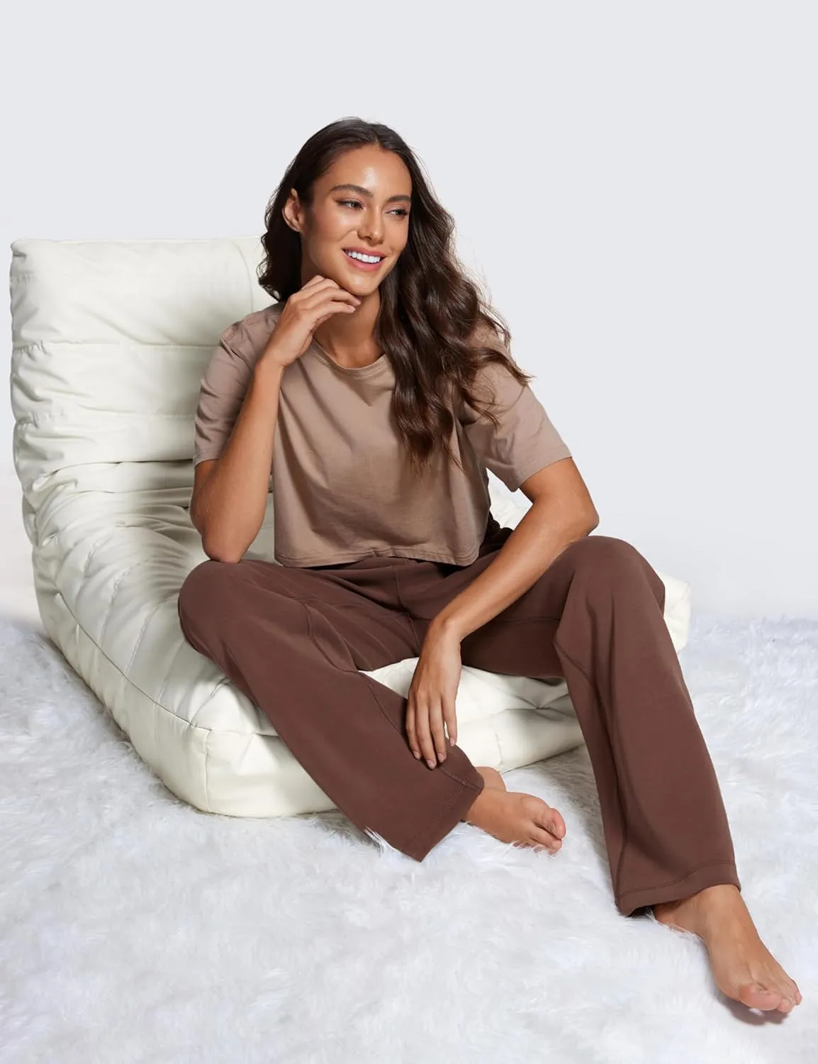 CRZ YOGA SoftAura Wide Leg Sweatpants Women 31" Modal High Waisted Lounge Travel Casual Sweat Pants with Pockets Drawstring