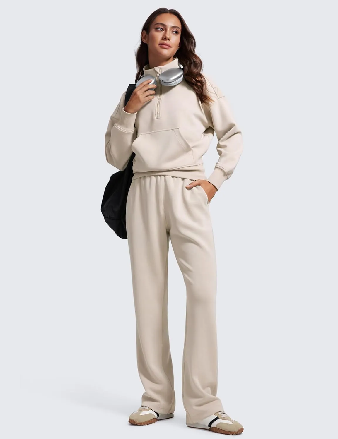 CRZ YOGA SoftAura Wide Leg Sweatpants Women 31" Modal High Waisted Lounge Travel Casual Sweat Pants with Pockets Drawstring