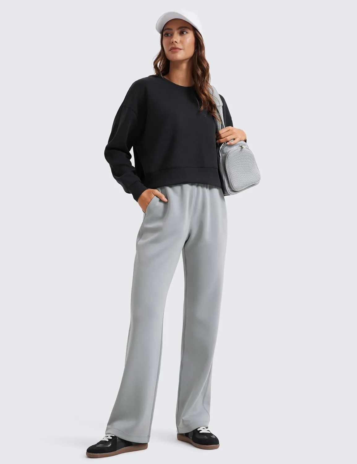 CRZ YOGA SoftAura Wide Leg Sweatpants Women 31" Modal High Waisted Lounge Travel Casual Sweat Pants with Pockets Drawstring