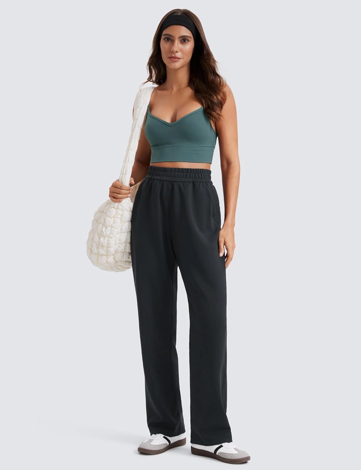 CRZ YOGA SoftAura Wide Leg Sweatpants Women 31" Modal High Waisted Lounge Travel Casual Sweat Pants with Pockets Drawstring